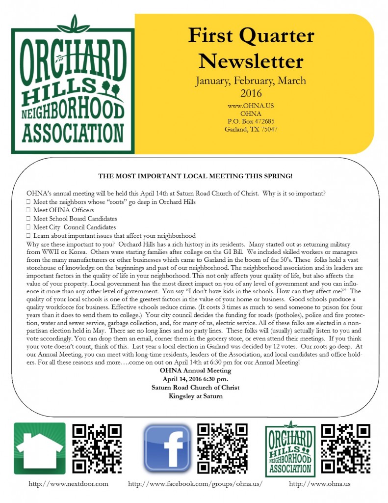 2016 Jan-Mar Newsletter Page 1